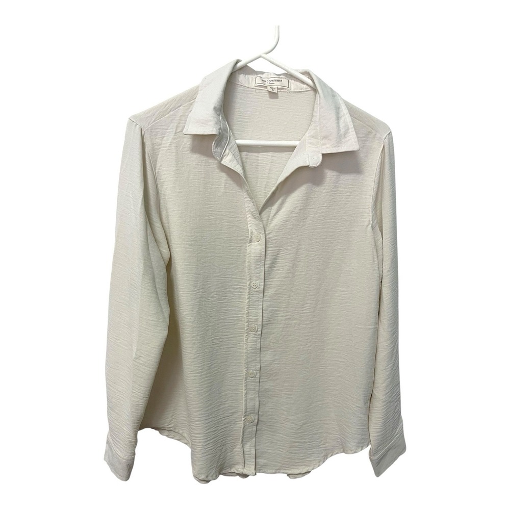No Comment S White Button Down Shirt Textured Long Sleeve Light Academia